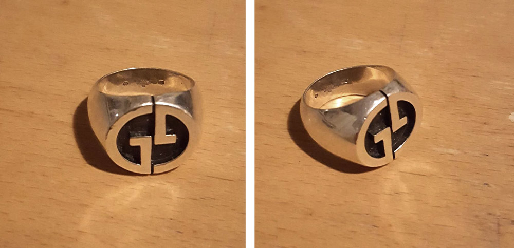 Une vieille bague Gucci en argent! Vraiment sympa et originale!